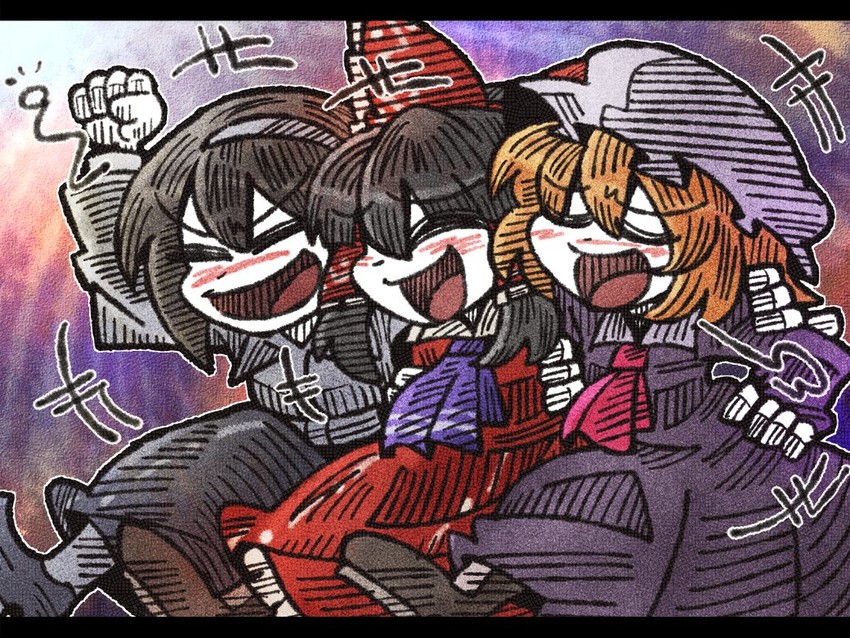 hakurei reimu, usami renko, and maribel hearn (touhou) drawn by suenari_(peace)
