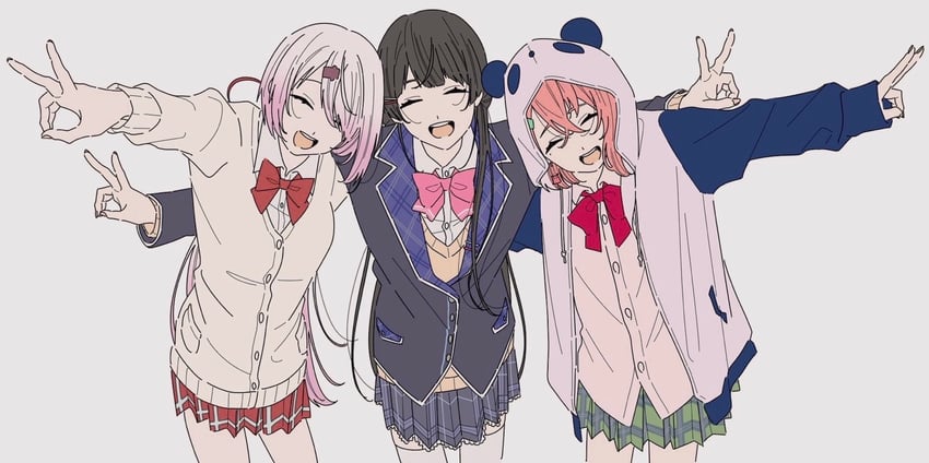 tsukino mito, shiina yuika, and sasaki saku (nijisanji) drawn by kamatama_rom
