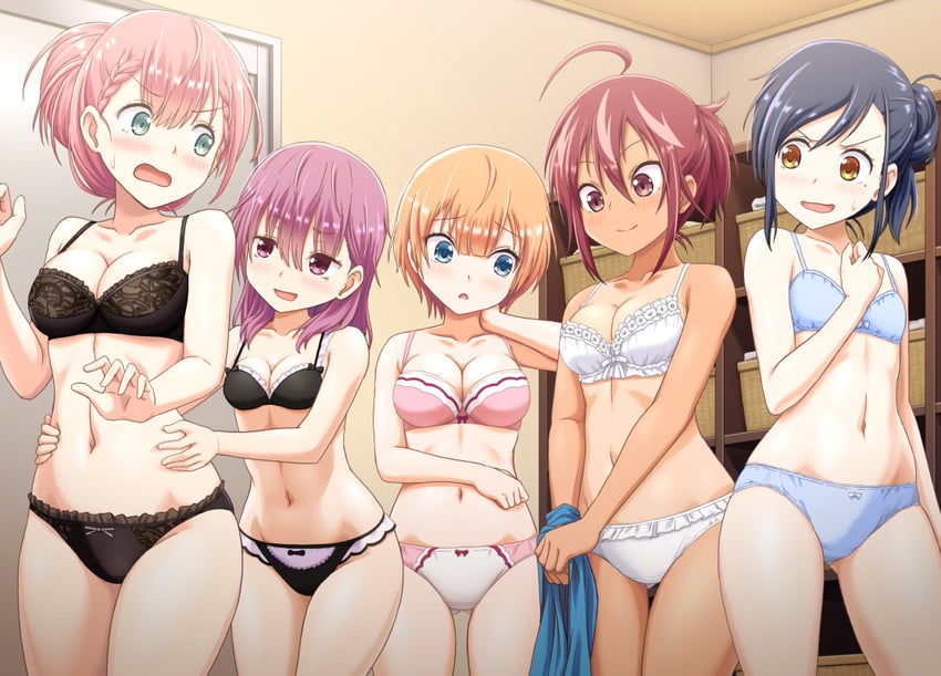 kirisu mafuyu, ogata rizu, furuhashi fumino, takemoto uruka, and kominami asumi (bokutachi wa benkyou ga dekinai) drawn by vierosky