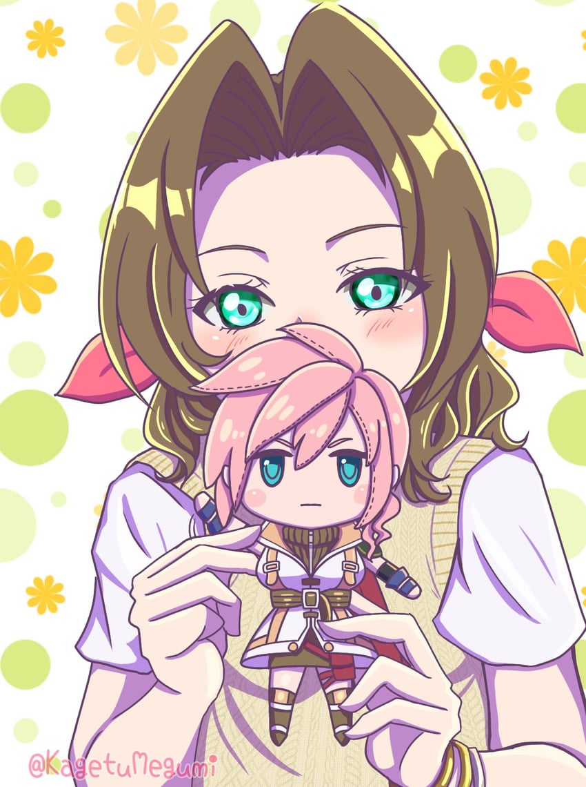 aerith gainsborough, lightning farron, and sakamoto maaya (final fantasy and 2 more) drawn by megu1214