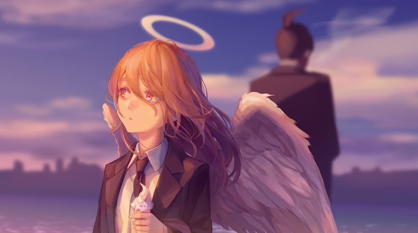 hayakawa aki and angel devil (chainsaw man) drawn by alicks_(pixiv_19241330)