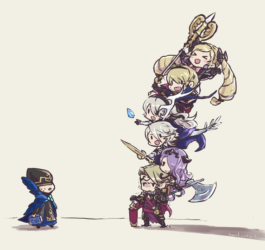 female corrin, camilla, male corrin, elise, leo, and 1 more (fire emblem and 2 more) drawn by pondel