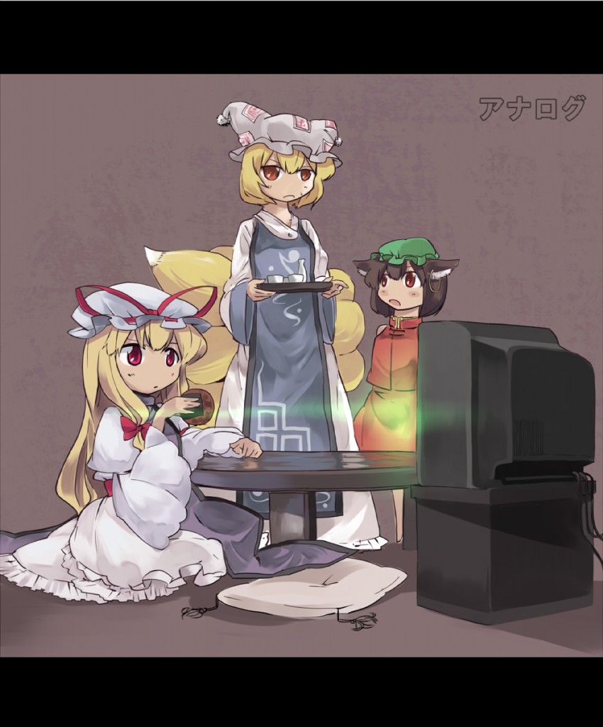 yakumo yukari, yakumo ran, and chen (touhou) drawn by garnet