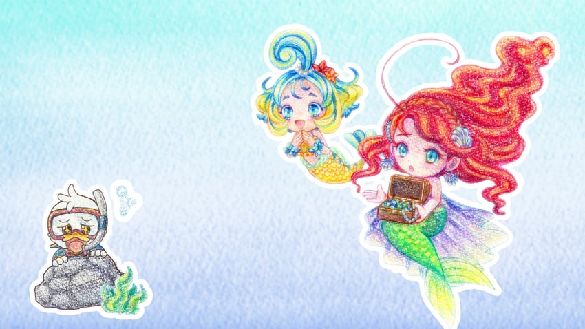 ariel, donald duck, and flounder (mickey mouse & friends and 2 more) drawn by suruga_kanade