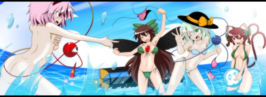 komeiji koishi, komeiji satori, kaenbyou rin, reiuji utsuho, and hoshiguma yuugi (touhou) drawn by fumutarou