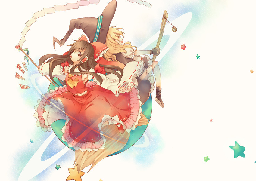 hakurei reimu and kirisame marisa (touhou) drawn by watase_rei