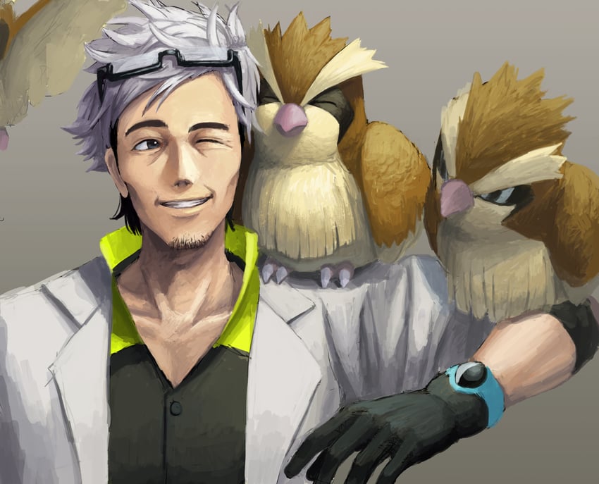 pidgey and professor willow (pokemon and 1 more) drawn by t@kuyoa