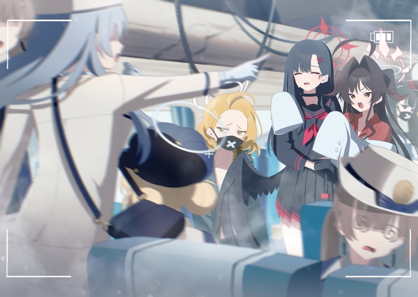 ichika, kasumi, sukeban, and highlander railway academy student (blue archive) drawn by kaerunrun