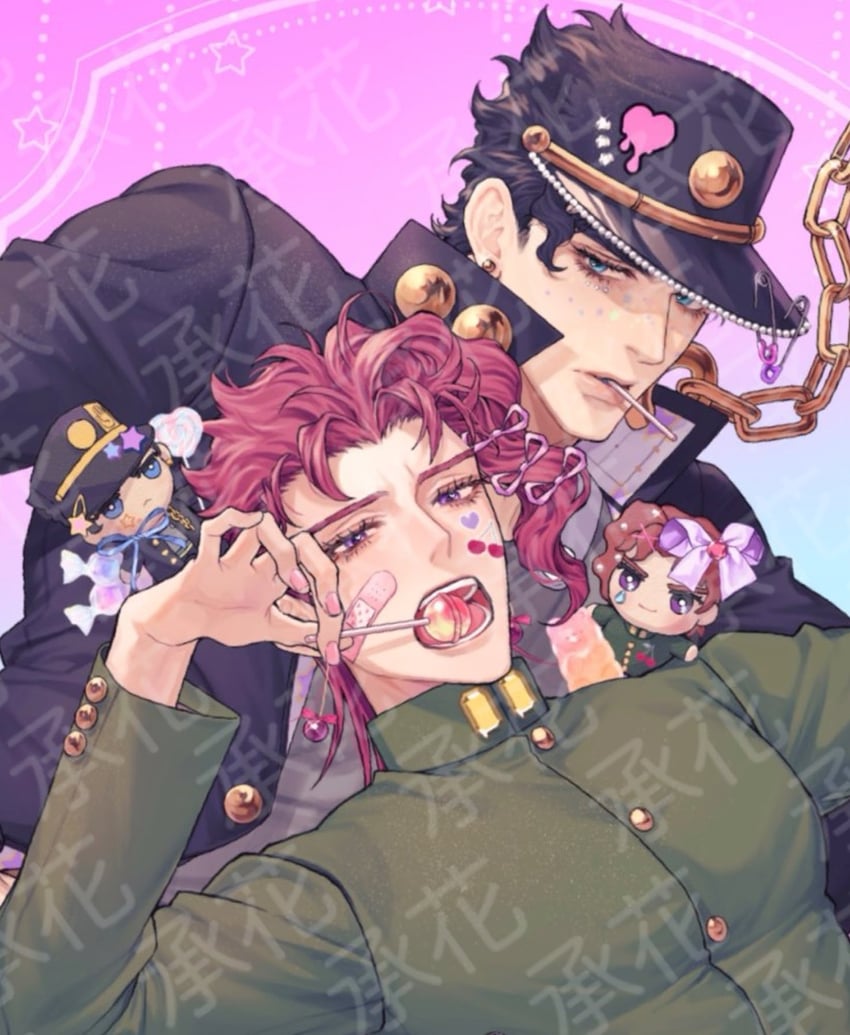 kujo jotaro and kakyoin noriaki (jojo no kimyou na bouken and 1 more) drawn by nanon_enst