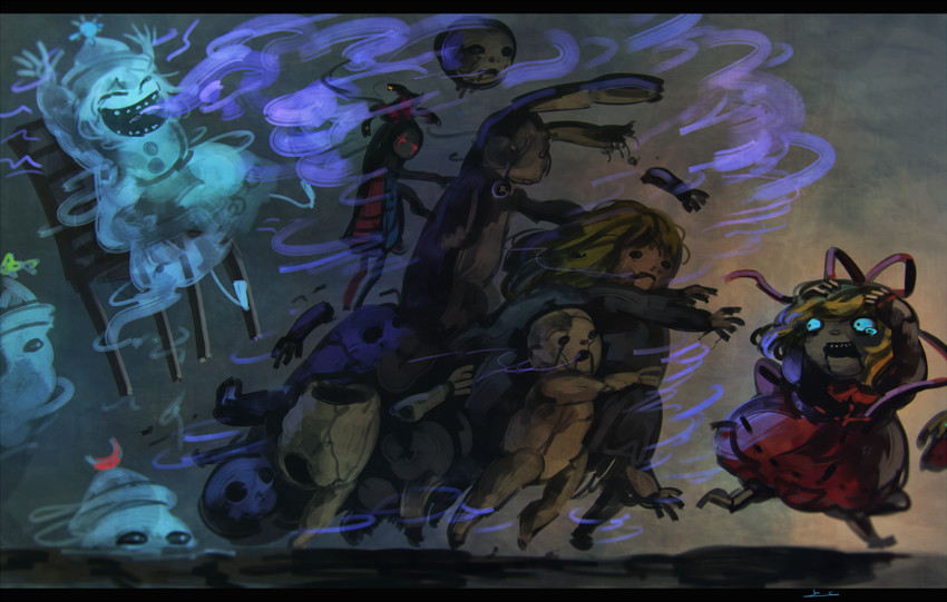 clownpiece, medicine melancholy, lunasa prismriver, merlin prismriver, and lyrica prismriver (touhou) drawn by koto_inari