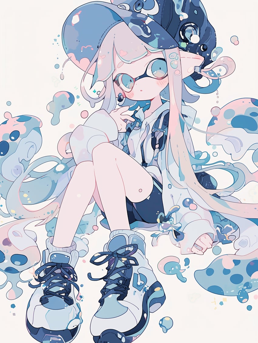 inkling player character and inkling girl (splatoon) drawn by equotea