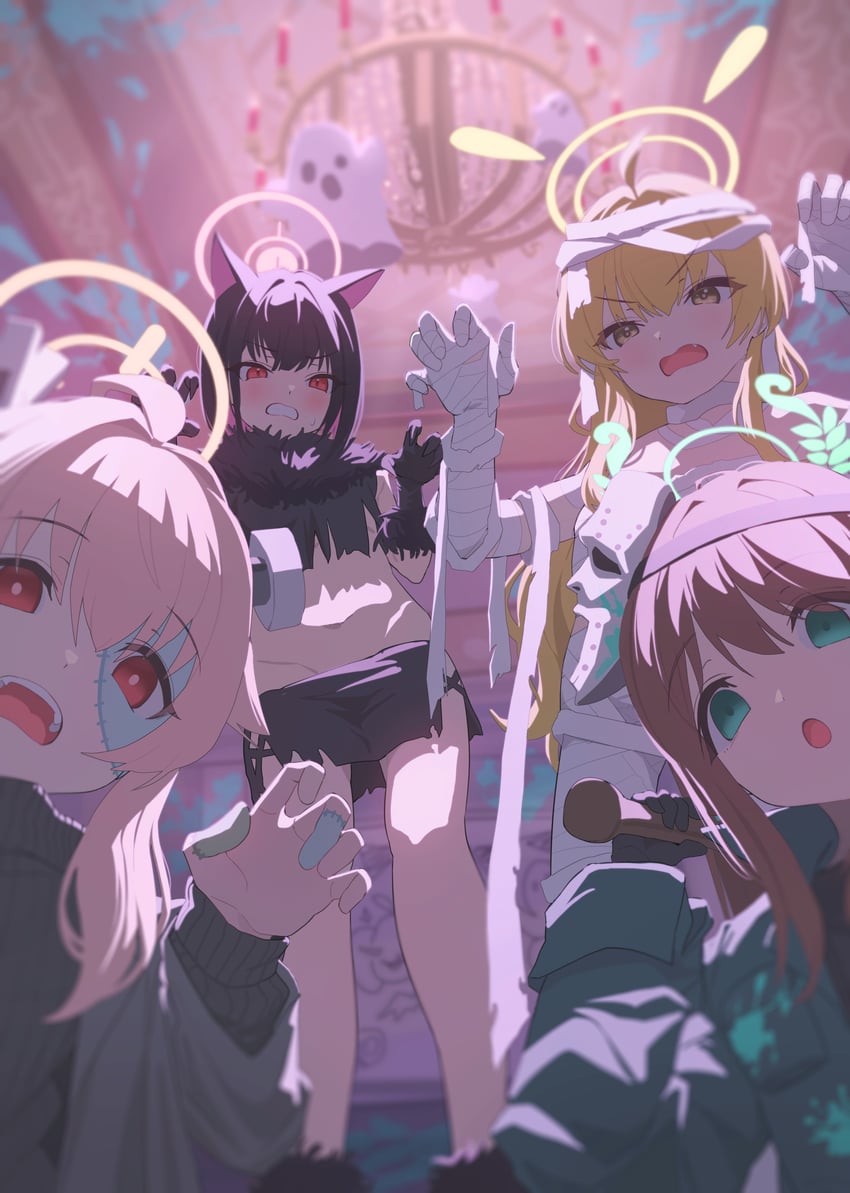 kazusa, natsu, yoshimi, airi, frankenstein's monster, and 1 more (blue archive and 1 more) drawn by applepie_(12711019)