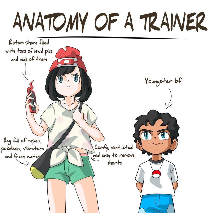 selene, rotom, rotom phone, and youngster (pokemon and 1 more) drawn by sirah77
