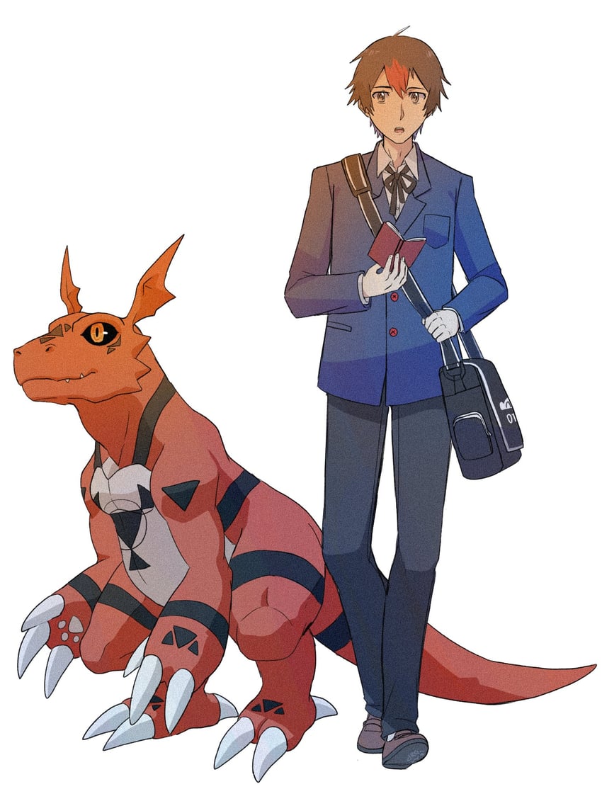guilmon and riku (original and 1 more) drawn by slayer_dramonz