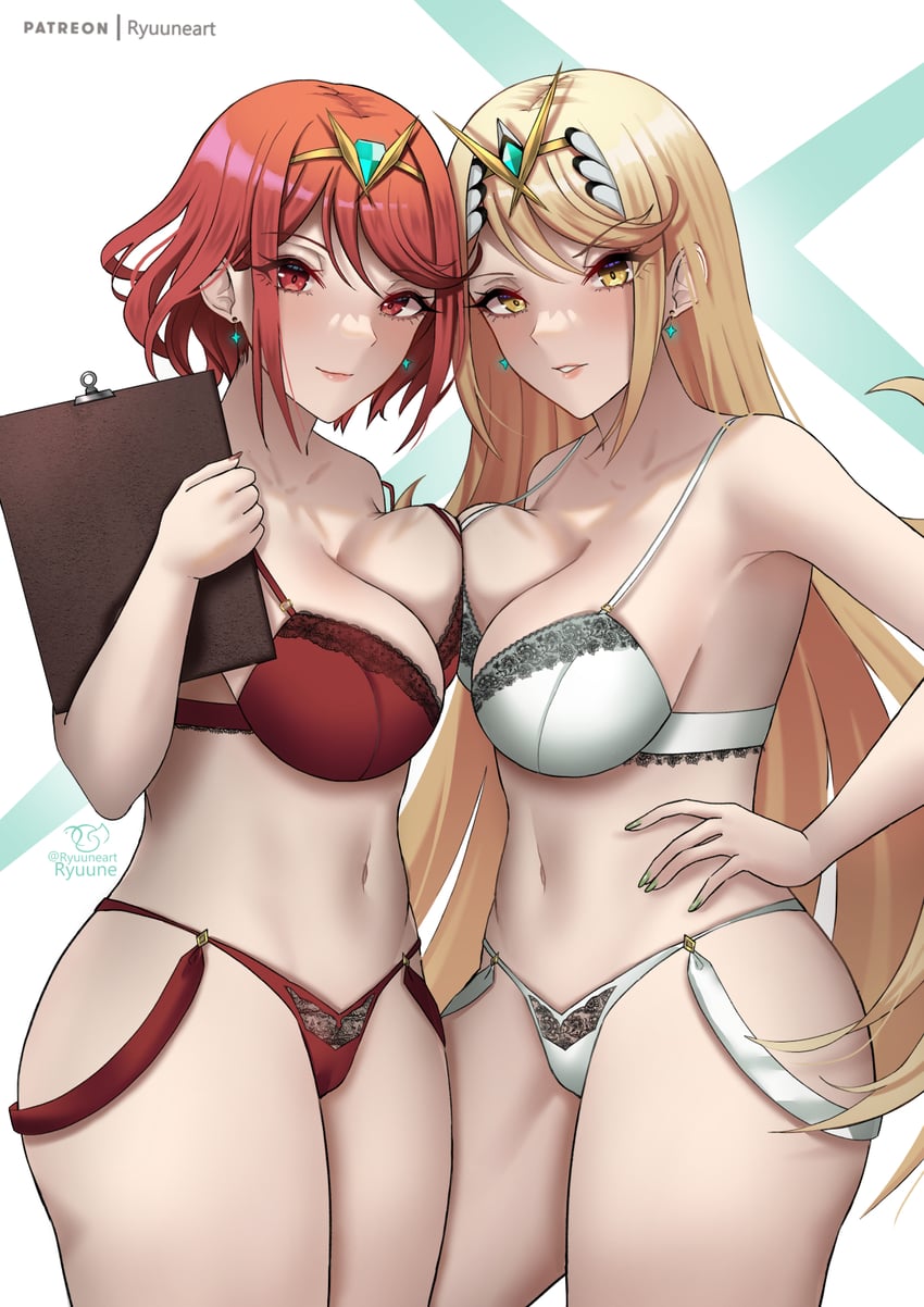pyra and mythra (xenoblade chronicles and 1 more) drawn by ryuuneart