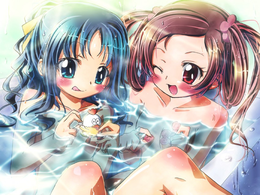 kurumi erika and hanasaki tsubomi (precure and 1 more) drawn by inoshishi_(ikatomo)