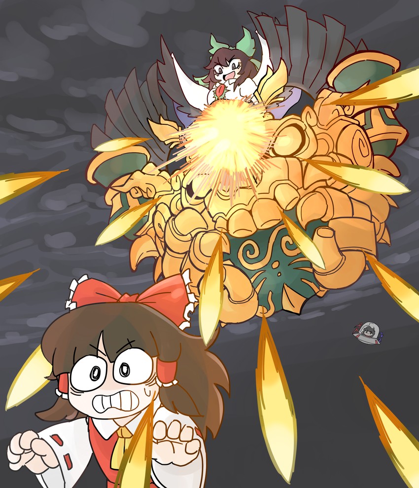 hakurei reimu, reiuji utsuho, houjuu nue, and sol dae rokker (touhou and 2 more) drawn by bamman