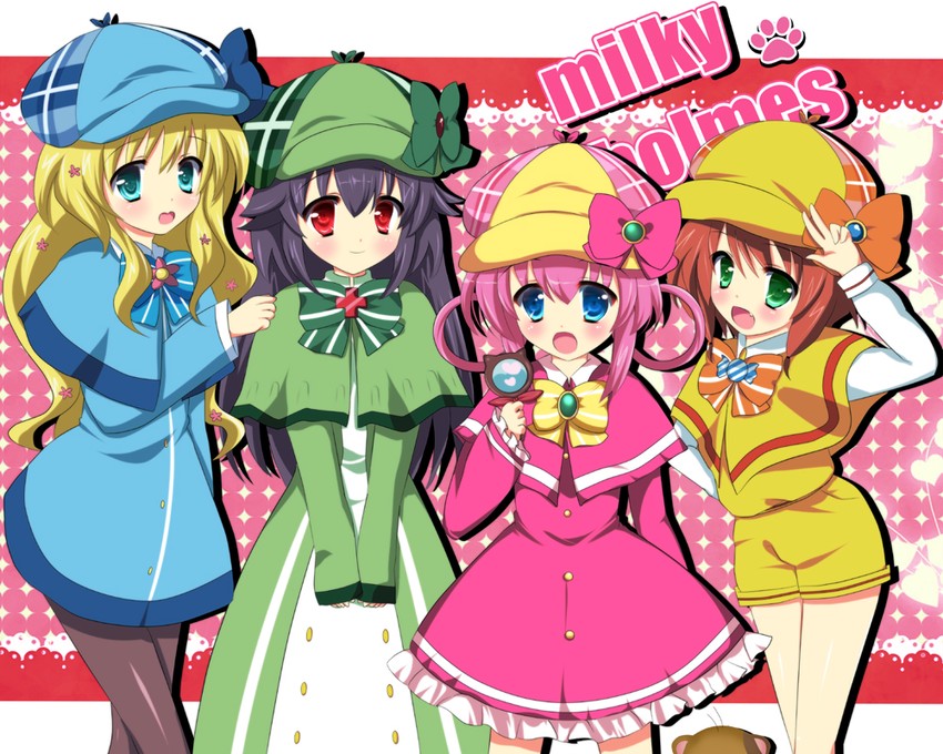 sherlock shellingford, hercule barton, cordelia glauca, and yuzurizaki nero (tantei opera milky holmes) drawn by rikatan