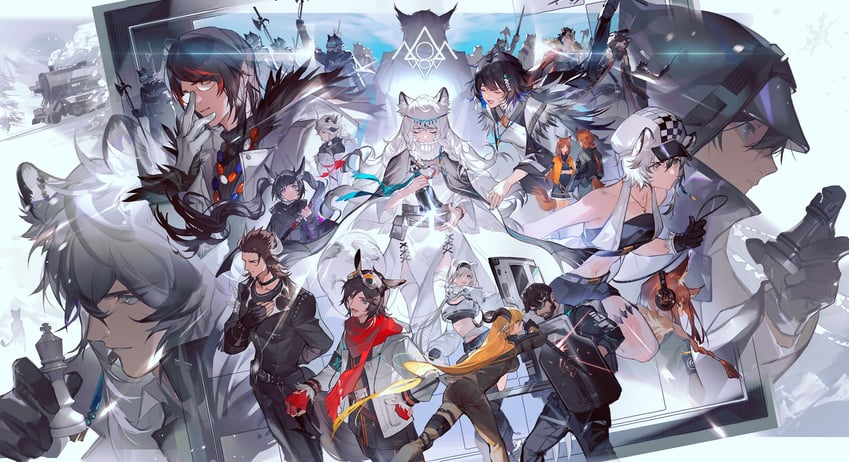 doctor, male doctor, pramanix, silverash, aurora, and 17 more (arknights) drawn by akai_999