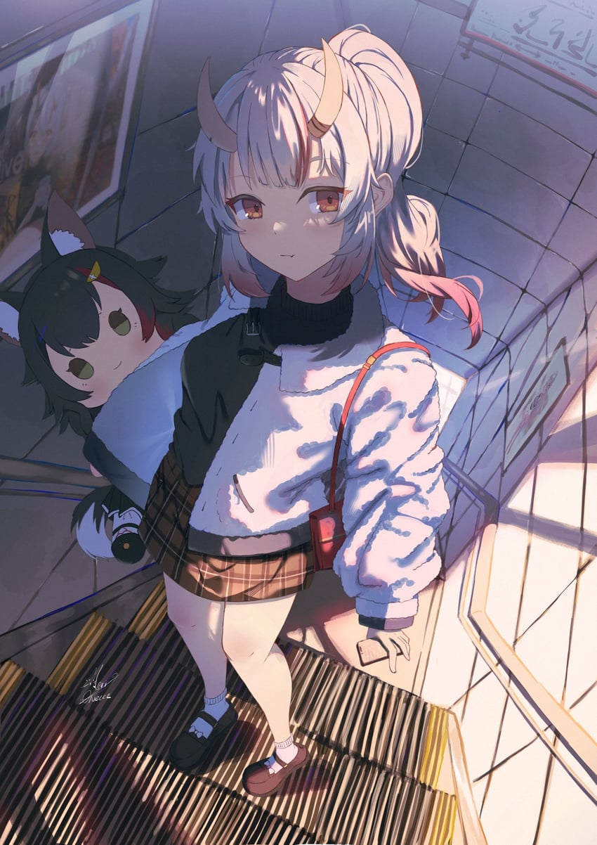 ookami mio and nakiri ayame (hololive) drawn by maria_onnette