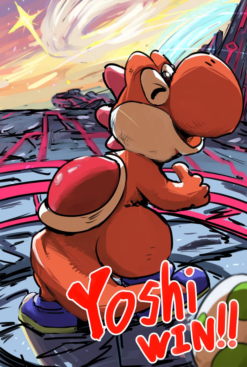 yoshi and red yoshi (mario and 1 more) drawn by ishijimajirou
