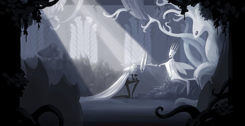 hornet, pale king, white lady, herrah, monomon, and 1 more (hollow knight) drawn by a117