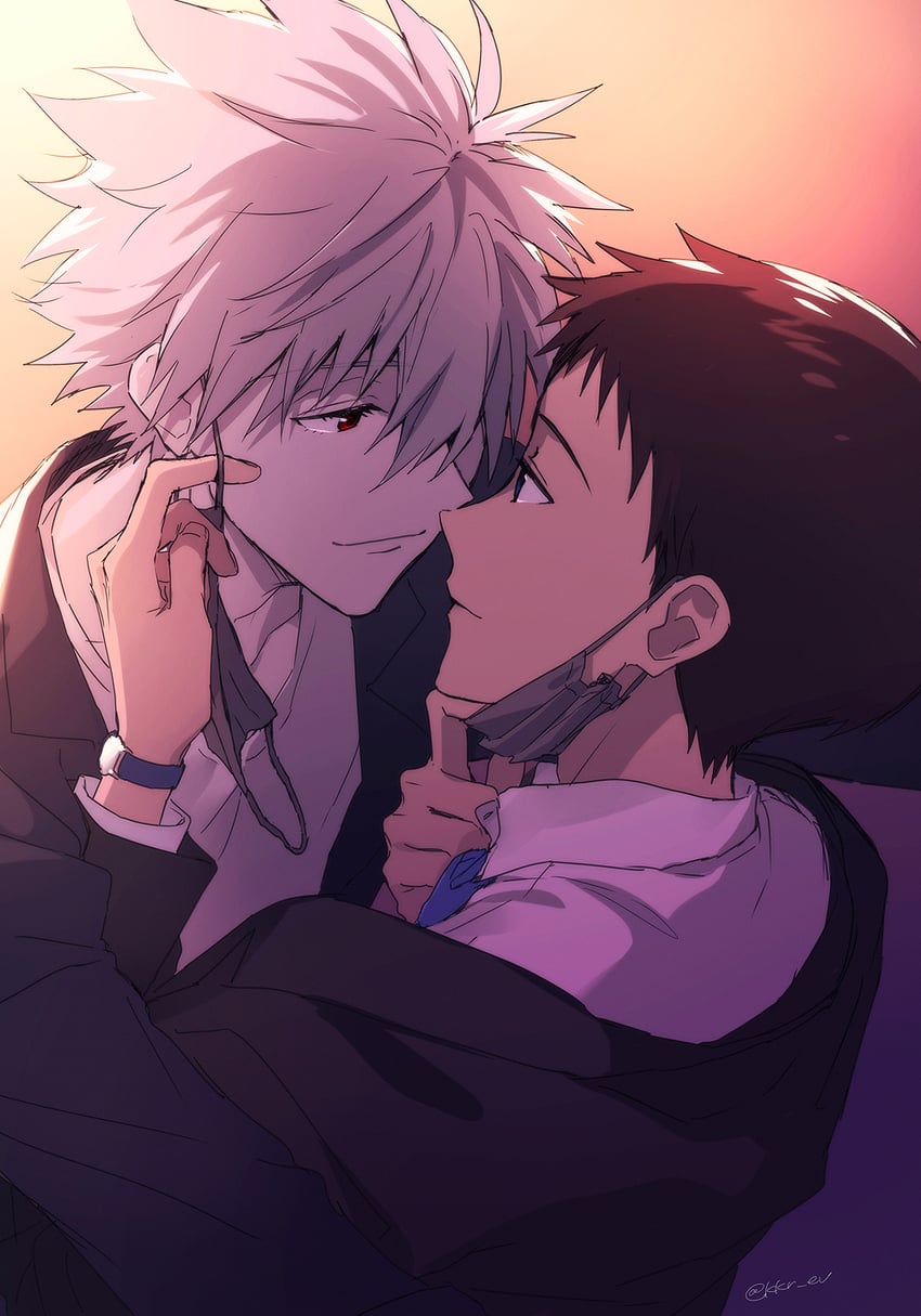 ikari shinji and nagisa kaworu (neon genesis evangelion) drawn by 11kkr