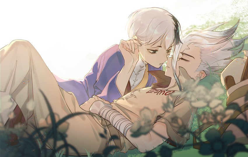 ishigami senkuu and asagiri gen (dr. stone) drawn by doran_(doran7280)