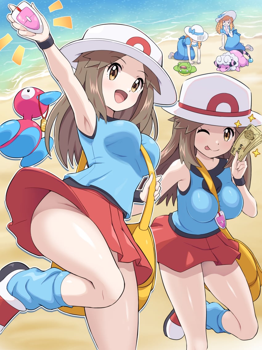 leaf, skiploom, flaaffy, porygon2, professor laventon, and 1 more (pokemon and 2 more) drawn by pokemoa