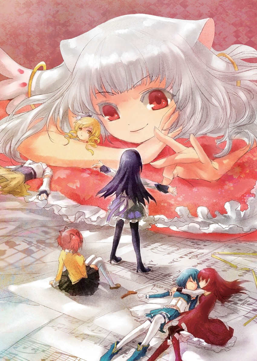 akemi homura, kaname madoka, miki sayaka, sakura kyoko, tomoe mami, and 1 more (mahou shoujo madoka magica) drawn by masara_(acgarts)