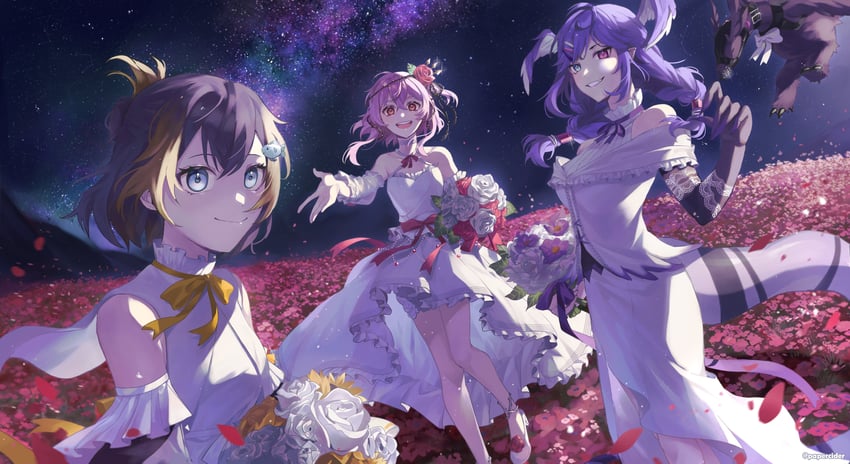 selen tatsuki, petra gurin, rosemi lovelock, and ember (nijisanji and 1 more) drawn by papercider