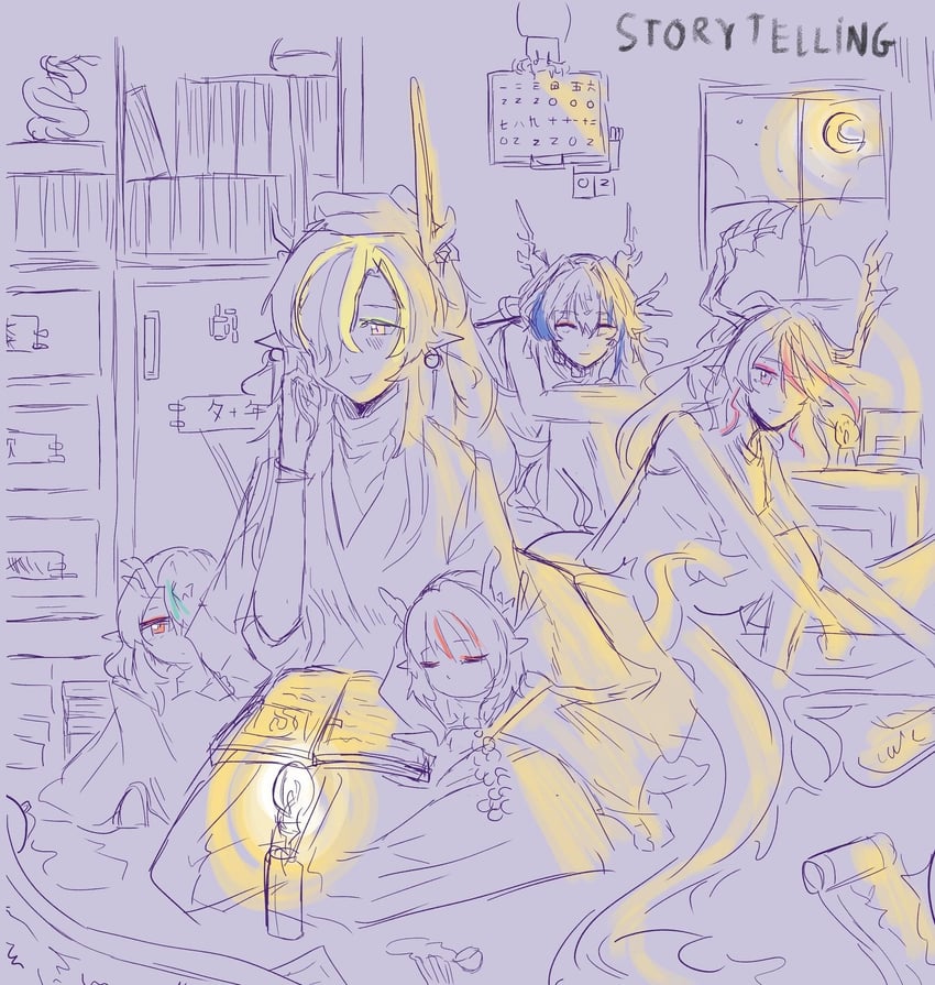 shu, dusk, nian, ling, and jie (arknights) drawn by eccmand