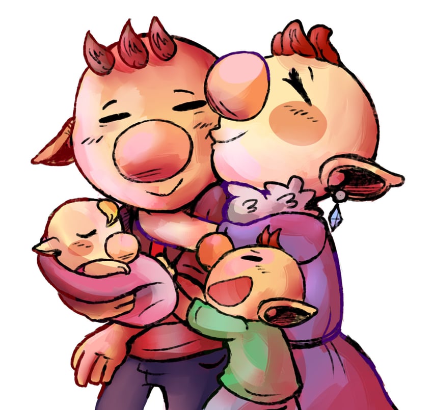 olimar, olimar's wife, olimar's son, and olimar's daughter (pikmin) drawn by urfbownd