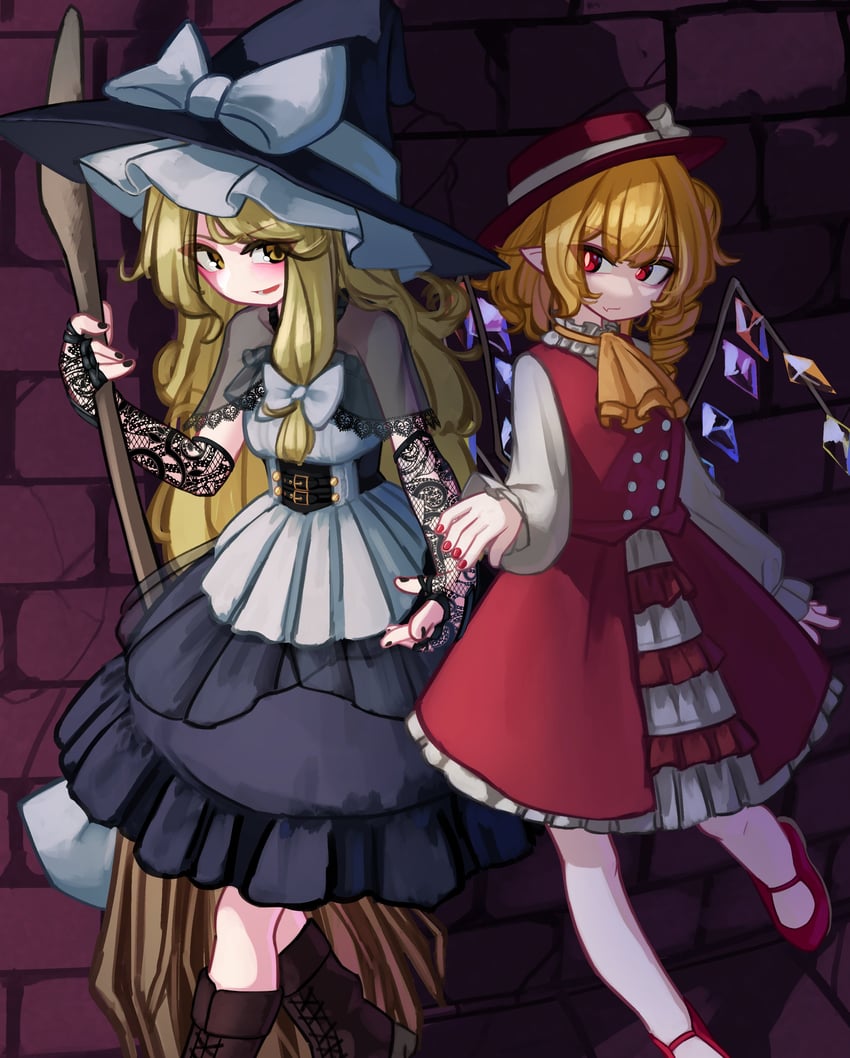 kirisame marisa and flandre scarlet (touhou) drawn by zakozako_y