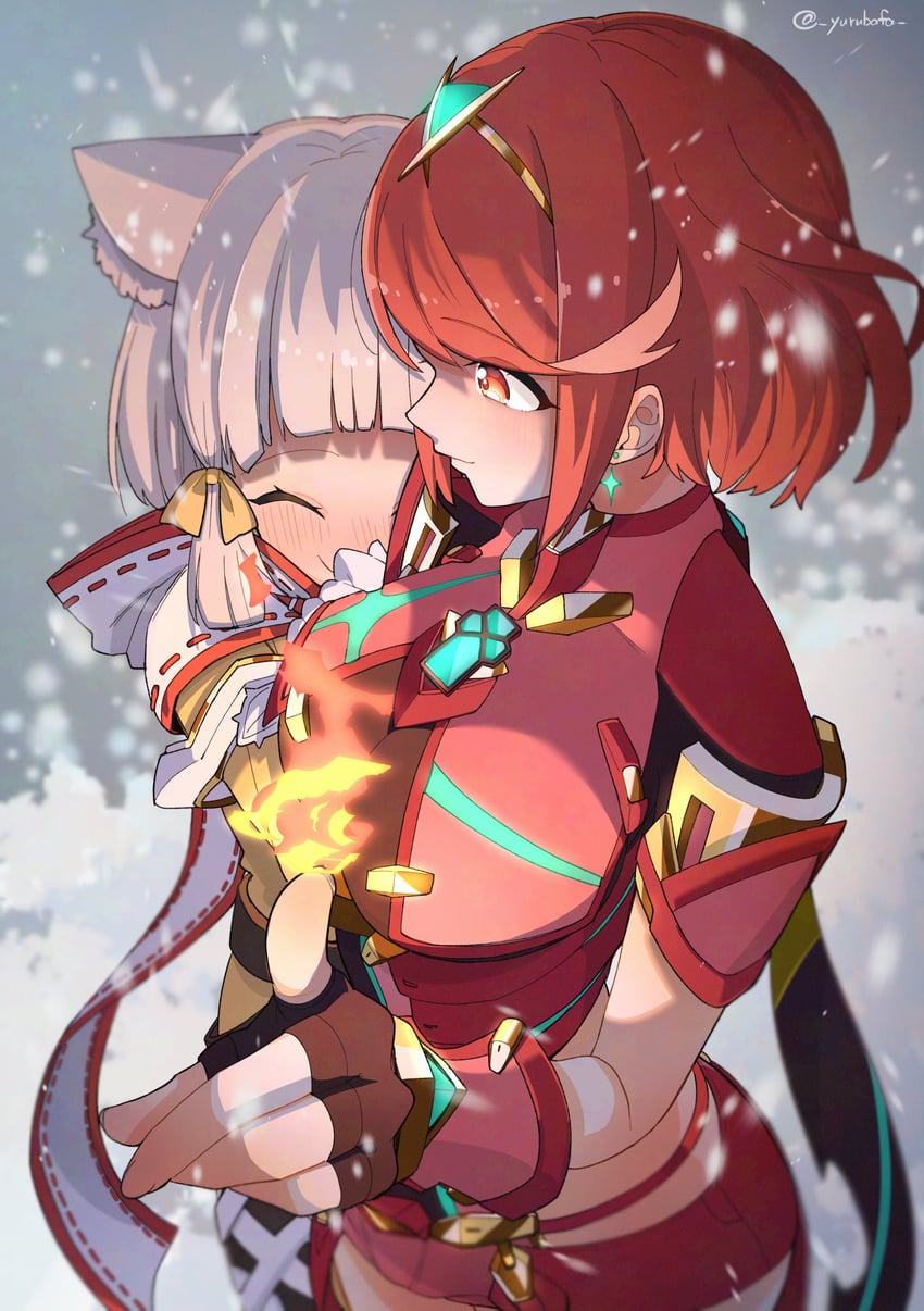 pyra and nia (xenoblade chronicles and 1 more) drawn by bafarin