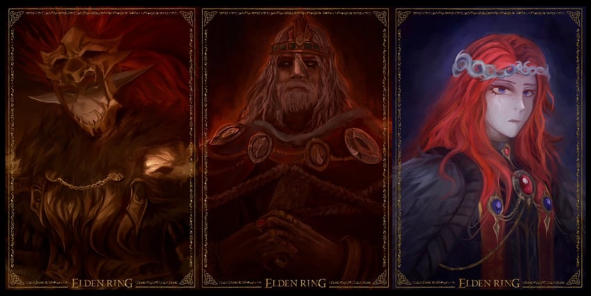 starscourge radahn, lunar princess ranni, and praetor rykard (elden ring) drawn by temmaru1