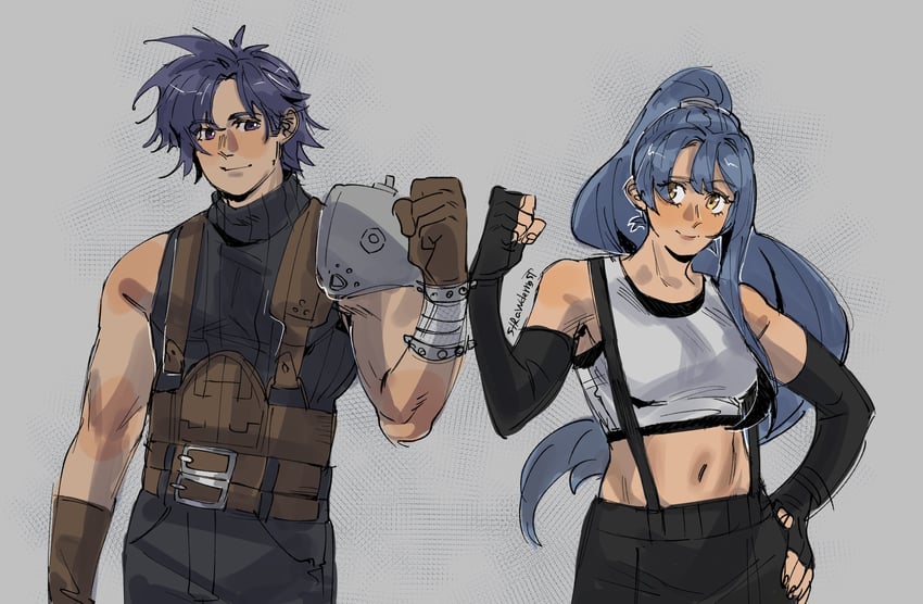 tifa lockhart, cloud strife, rean schwarzer, and laura s. arseid (final fantasy and 4 more) drawn by strawderryst