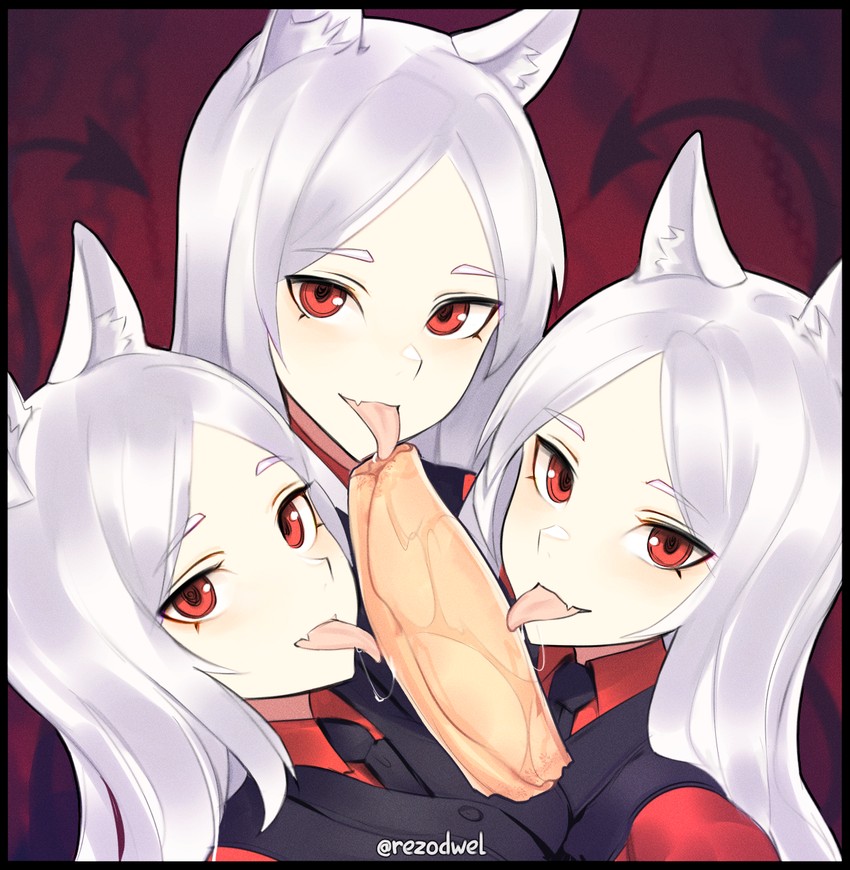 cerberus (helltaker) drawn by rezodwel