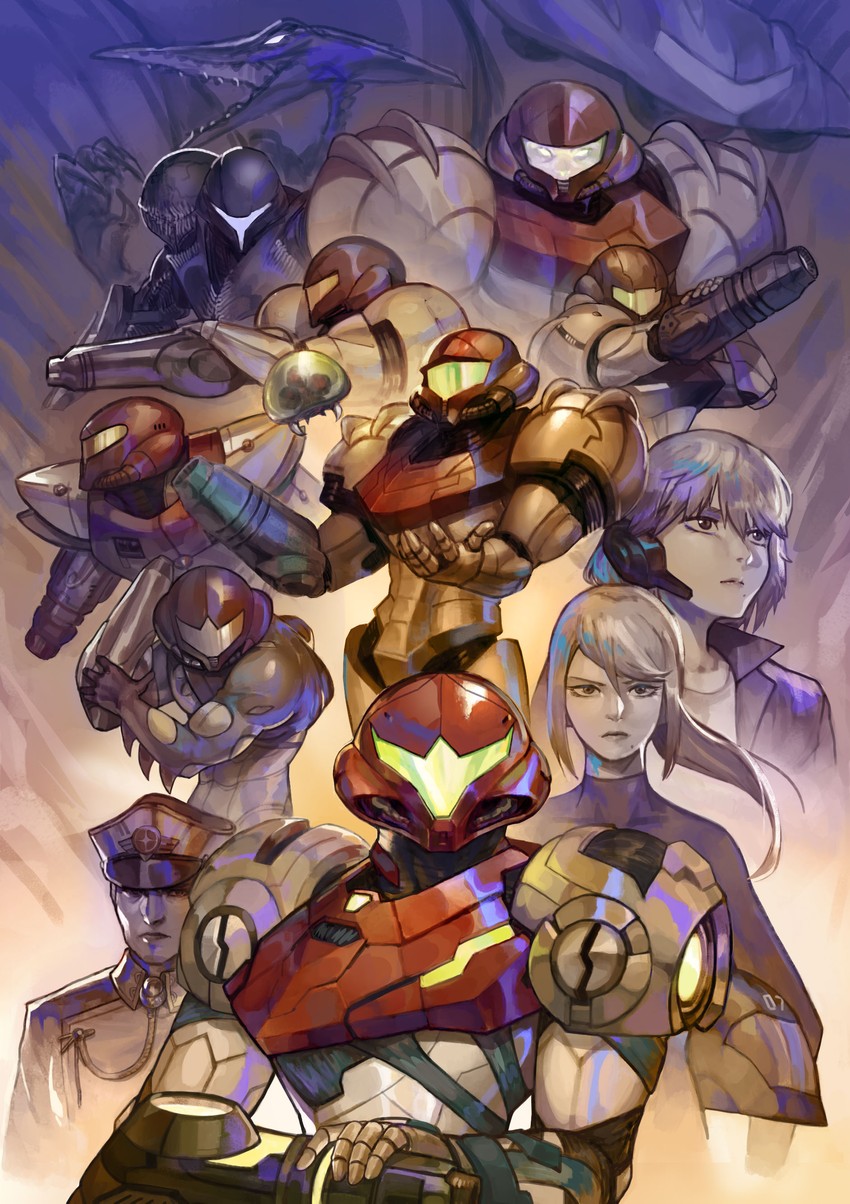 samus aran, metroid, metroid larva, ridley, dark samus, and 2 more (metroid and 5 more) drawn by boridongja