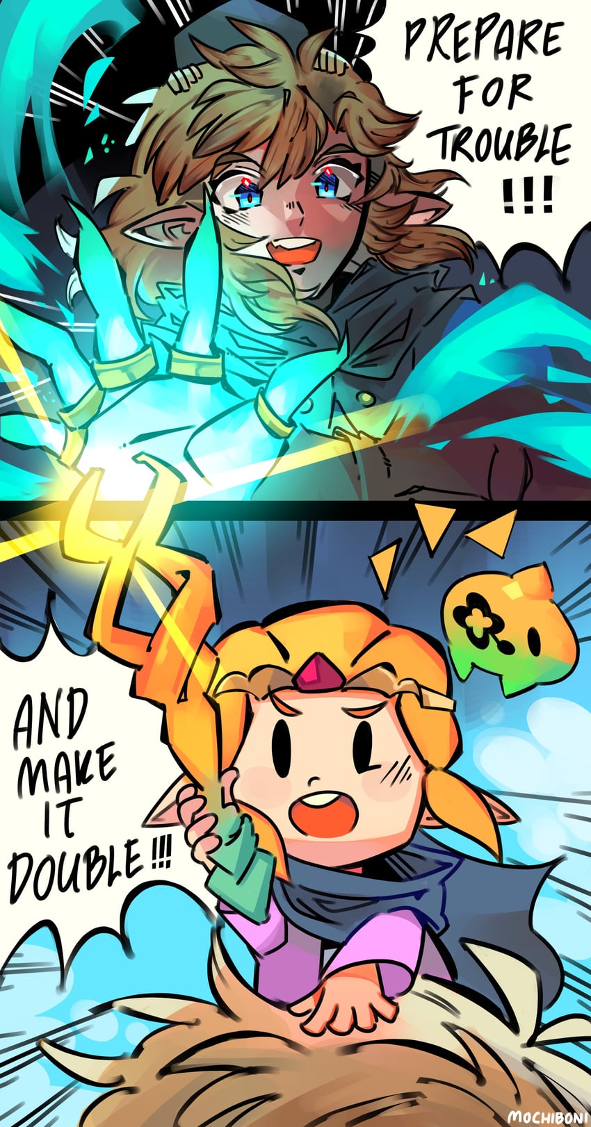 link, princess zelda, and tri (pokemon and 3 more) drawn by mochiboni