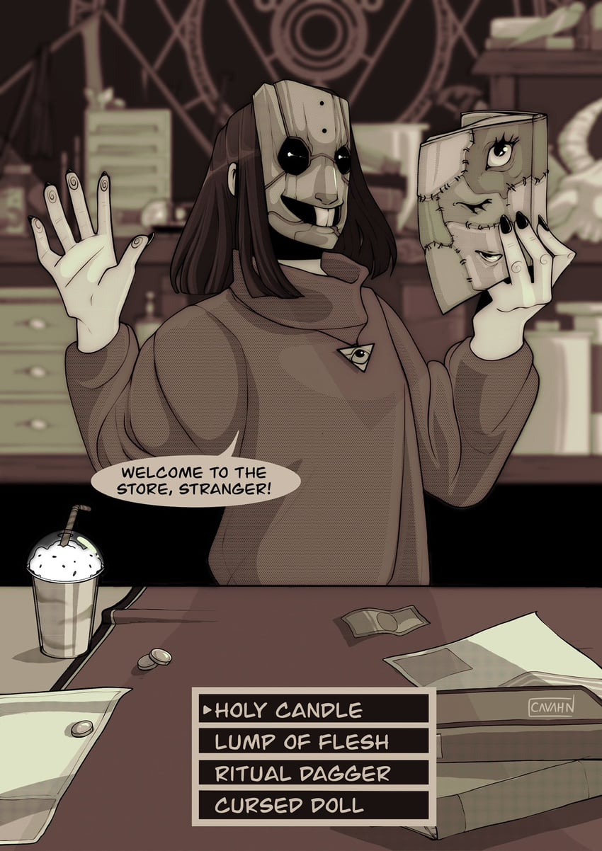 occult shopkeeper (world of horror) drawn by cavahn
