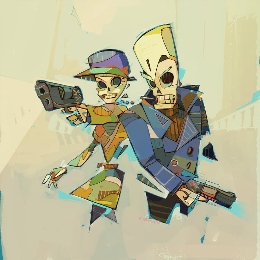 manuel calavera and mercedes colomar (grim fandango) drawn by michaelfirman