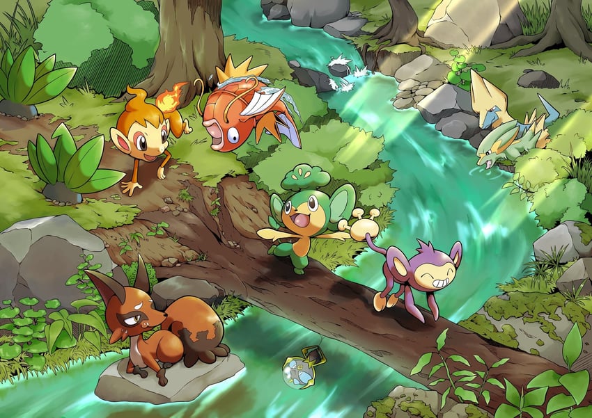 magikarp, oddish, chimchar, aipom, pansage, and 4 more (pokemon) drawn by q-chan
