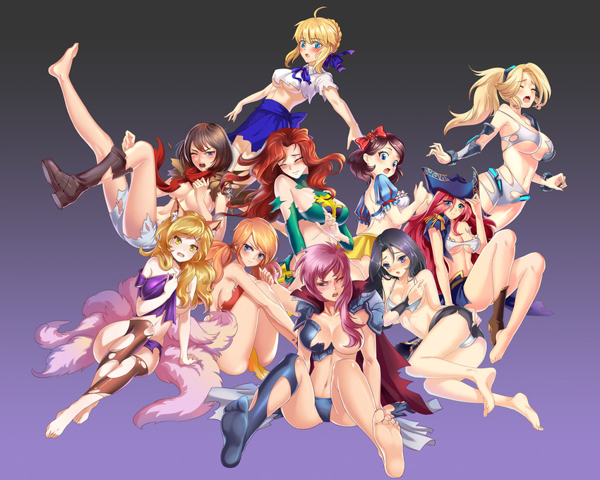 artoria pendragon, saber, tifa lockhart, ahri, mikasa ackerman, and 6 more (fate and 10 more) drawn by guozi_li