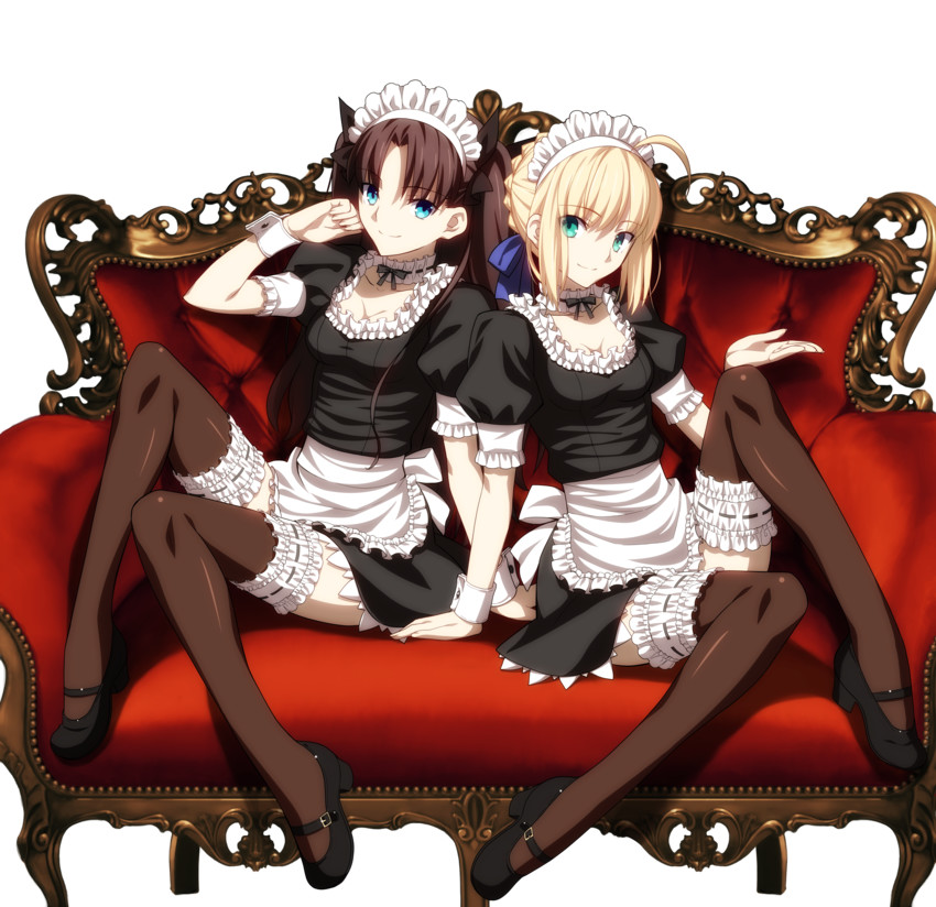 artoria pendragon, saber, and tohsaka rin (fate and 1 more) drawn by takeuchi_takashi