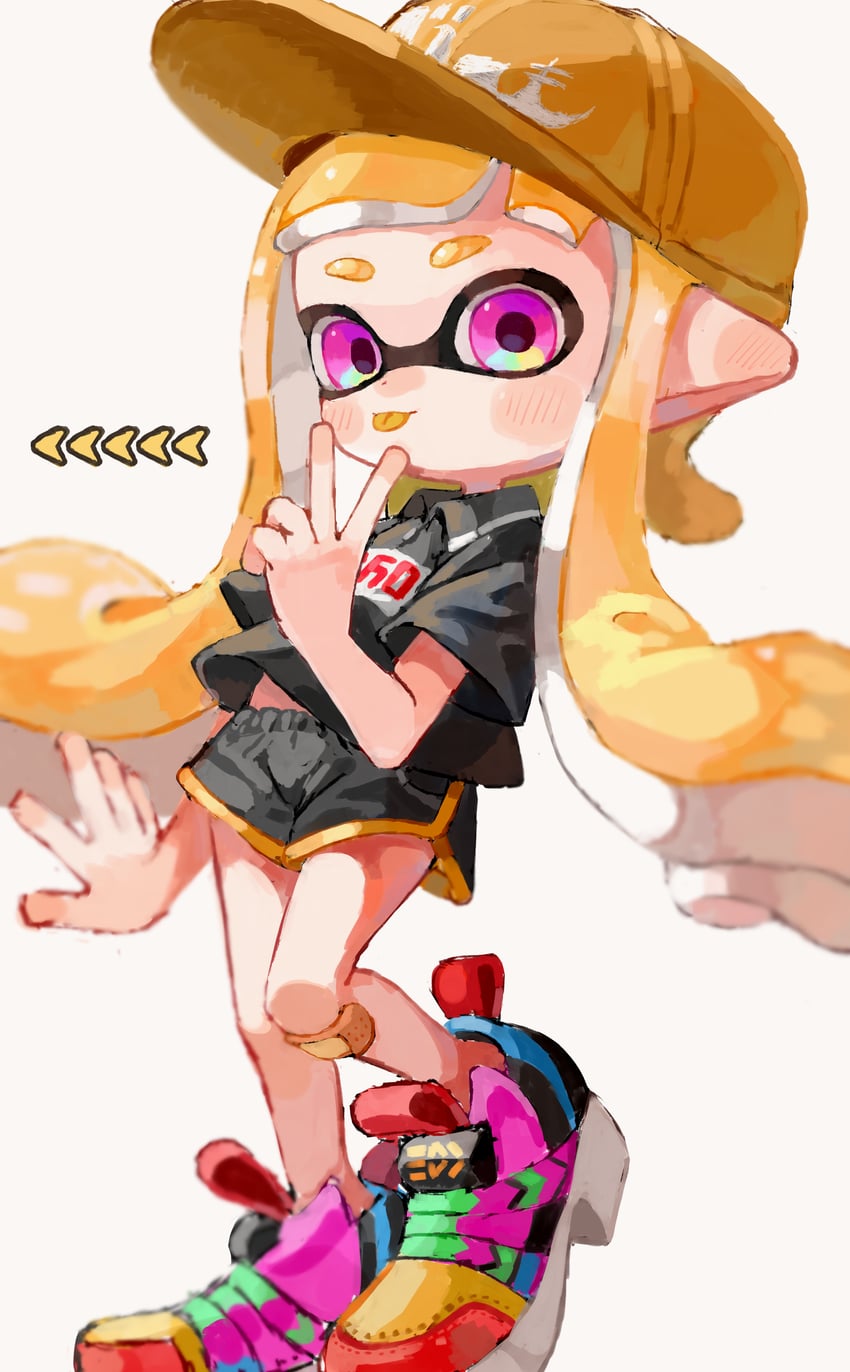 inkling player character and inkling girl (splatoon) drawn by myon_rio
