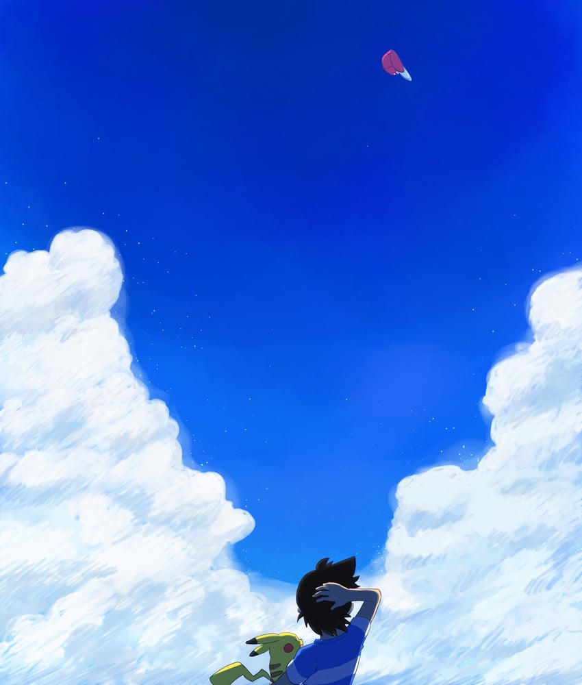 pikachu and ash ketchum (pokemon and 1 more) drawn by ennmimi