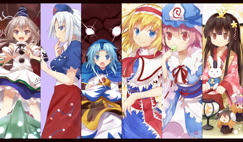 alice margatroid, reisen udongein inaba, saigyouji yuyuko, houraisan kaguya, inaba tewi, and 4 more (touhou) drawn by efe