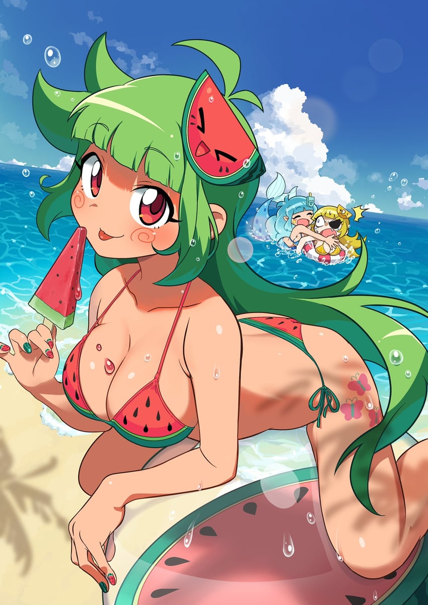 vanna melon, mini melon, and vanna seasalt (indie virtual youtuber) drawn by oregaihanboshi