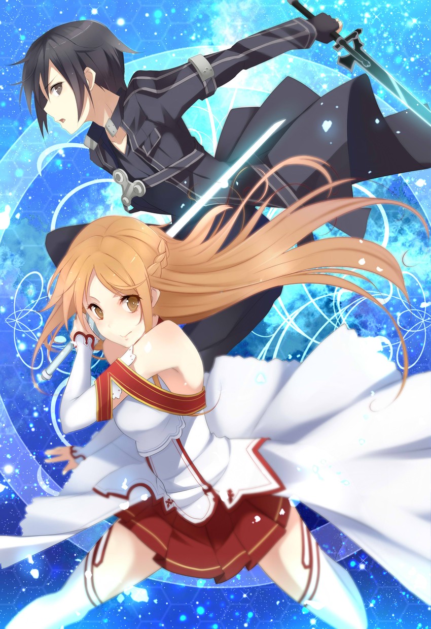 asuna and kirito (sword art online) drawn by kujou_ichiso